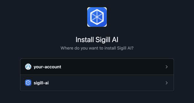GitHub asking where to install the Sigill app