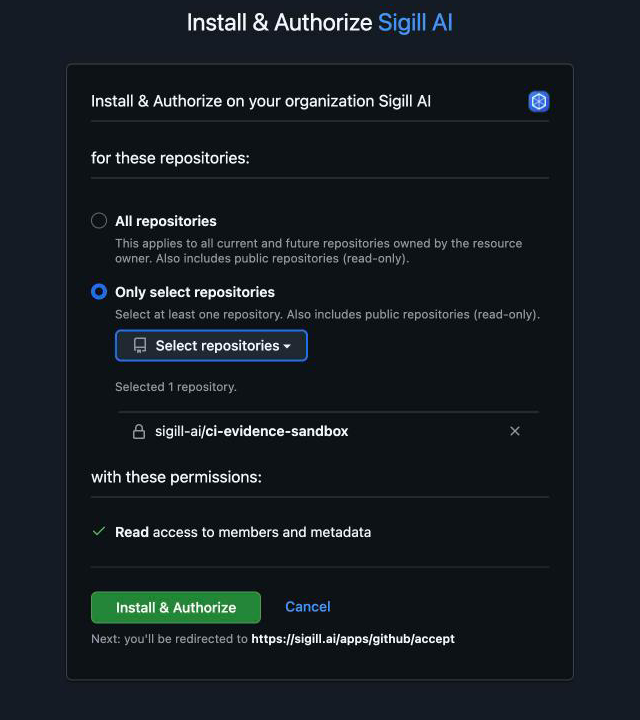 GitHub Install & Authorize with Only select repositories