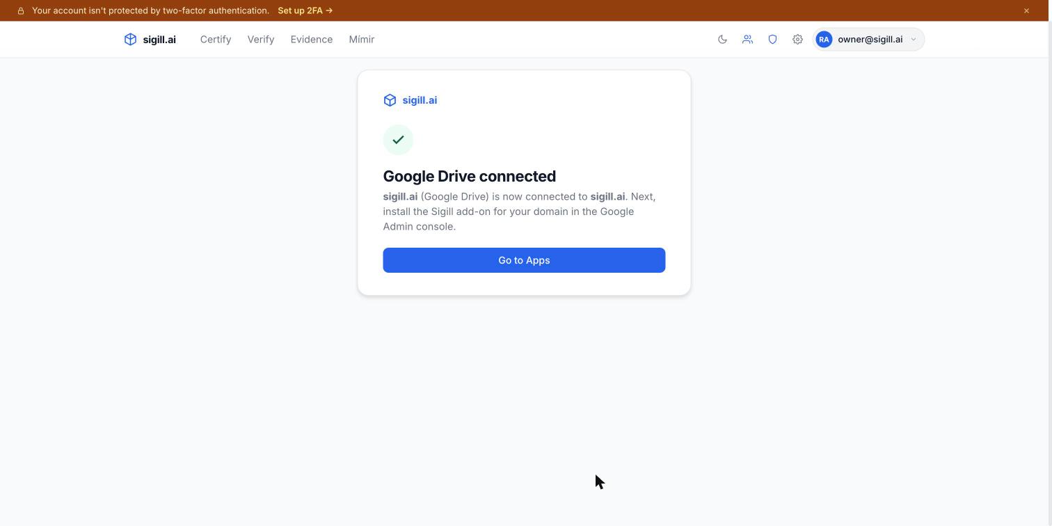 Settings → Apps showing Google Drive as connected